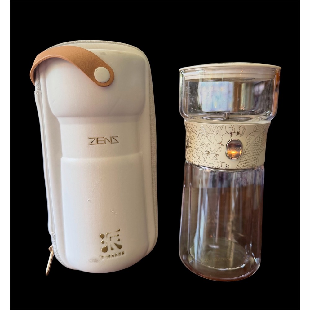 ZENS Glass Infuser Teapot One Touch Tea Maker with Insulated Mug & Travel Case